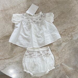 Zara White Baby Outfit with Floral Embroidery